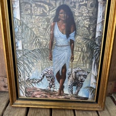 Jonnie KC Chardonn lithograph on canvas woman with cheetah