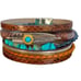 Western Boho Cuff Bracelet - PU Leather Turquoise Bead Charm Multi-Strand NEW