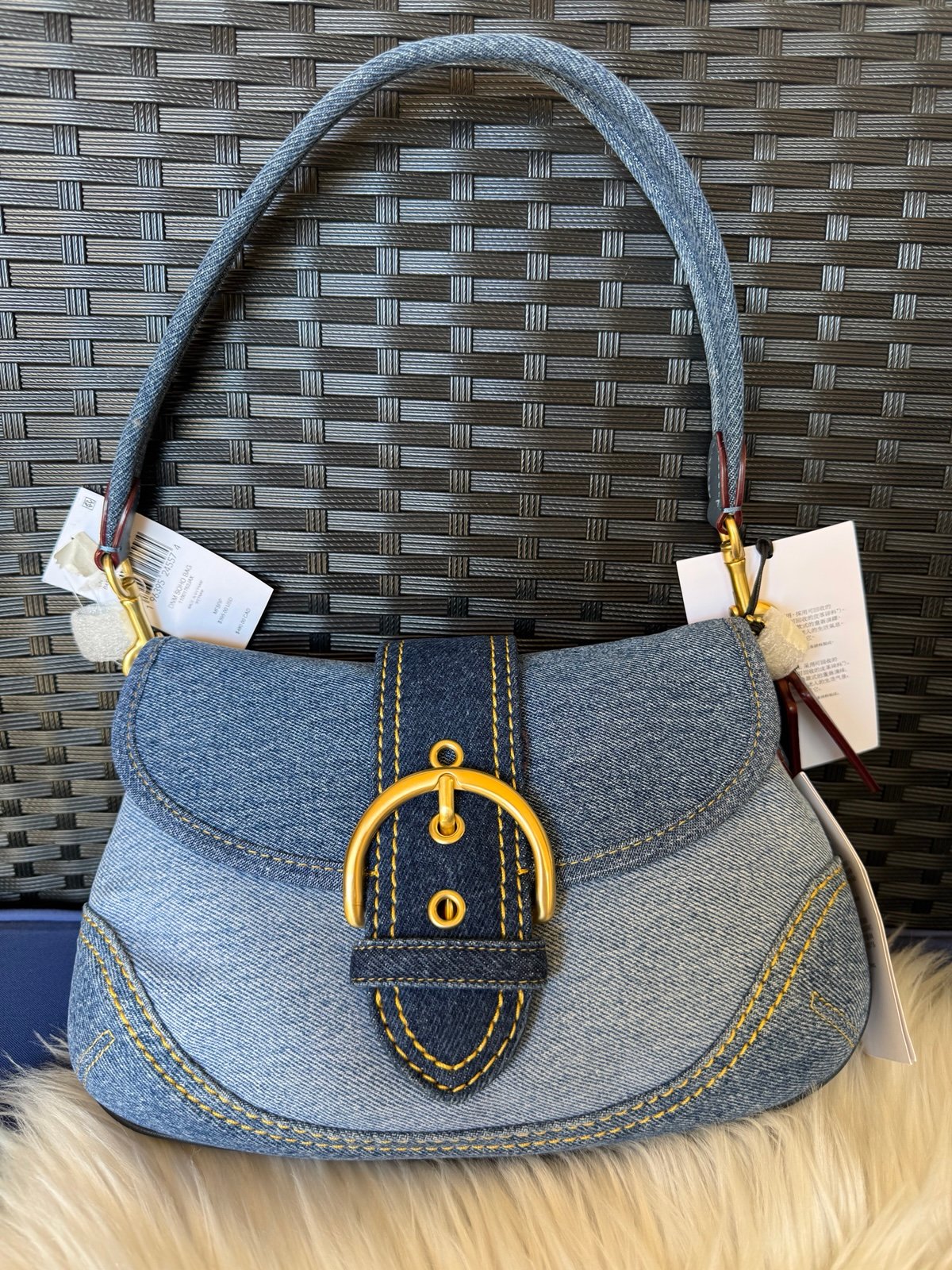 Coach Soho Brass/Blue Multi Bag In Upcycled Repurposed Denim