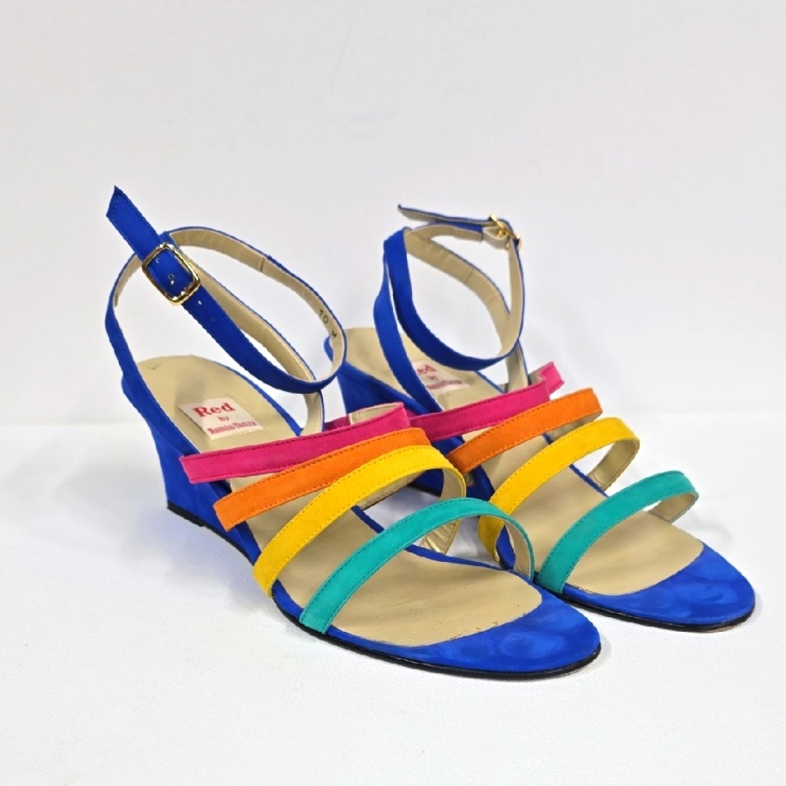 Vintage Retro Colorful Wedge Sandals by Red - Size 10M