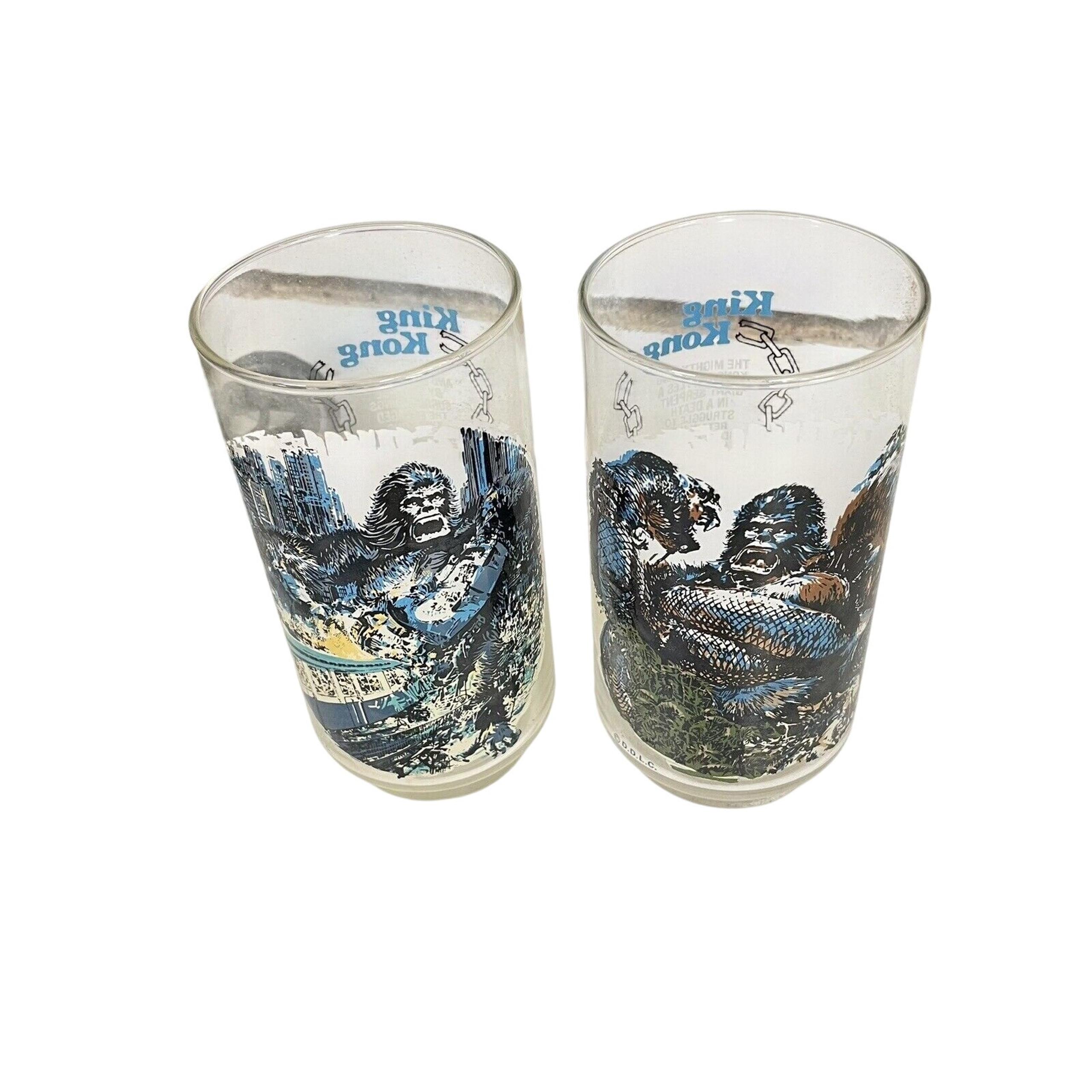 2 VTG 1976 King Kong Drinking Cooler Glasses Cups Coca-Cola Coke Skull Island
