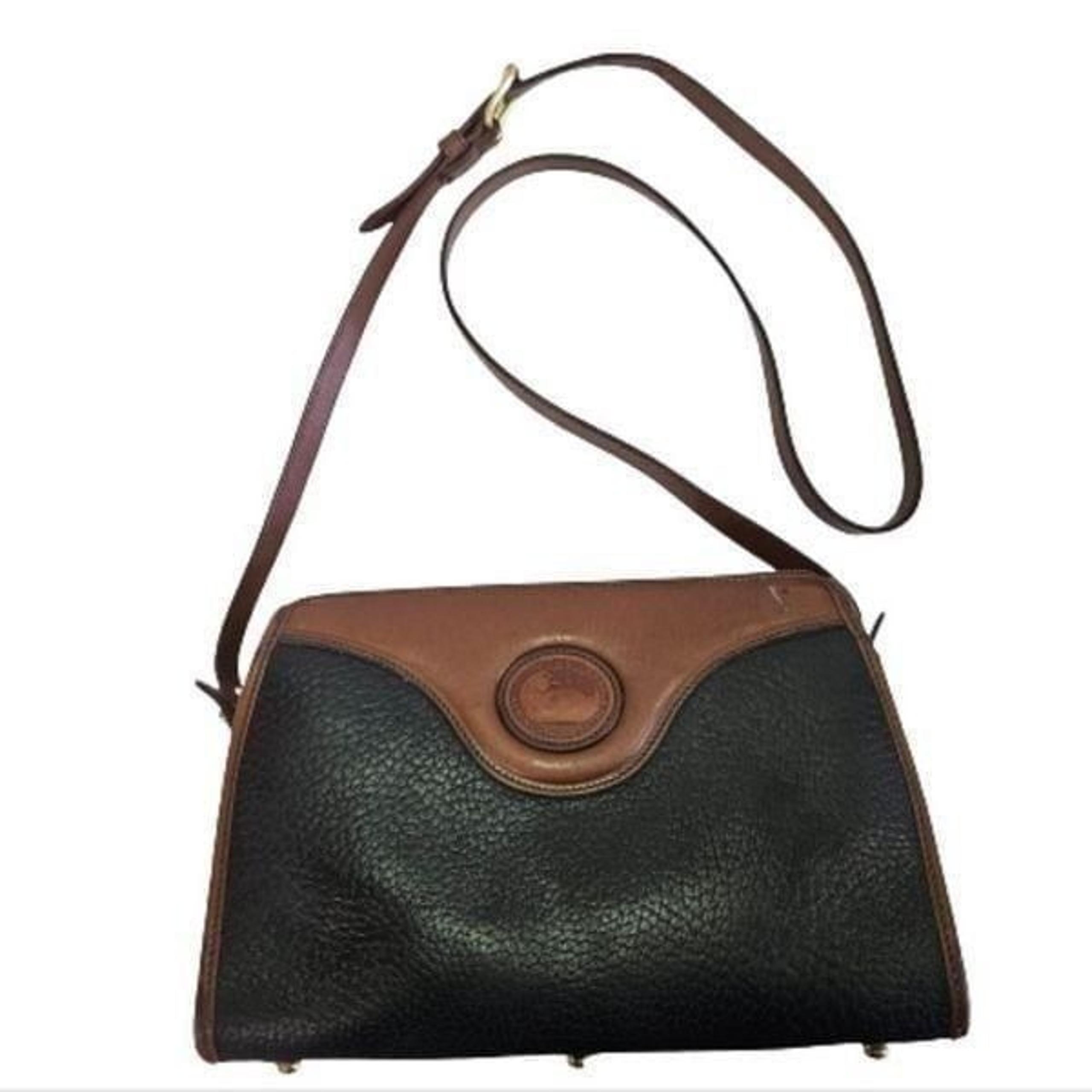 Vintage '80s Dooney & Bourke Black Brown All Weather Leather Classic Zip Top Bag