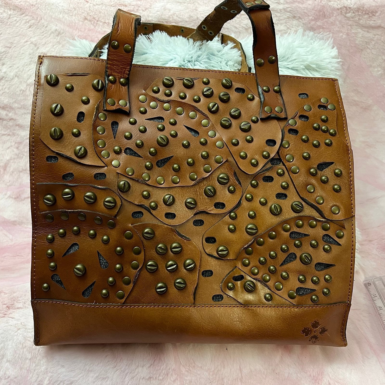 Patricia Nash “Studded Link Perforated” Tote, Tan, New Condition