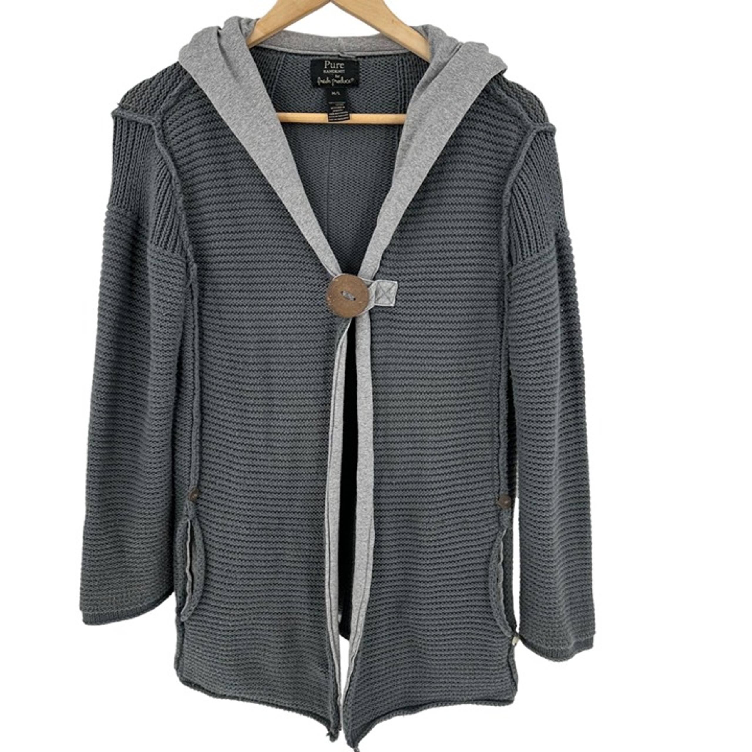 Fresh Produce Pure Handknit Soft Hoodie Cardigan Sweater Women's Size M/L Gray