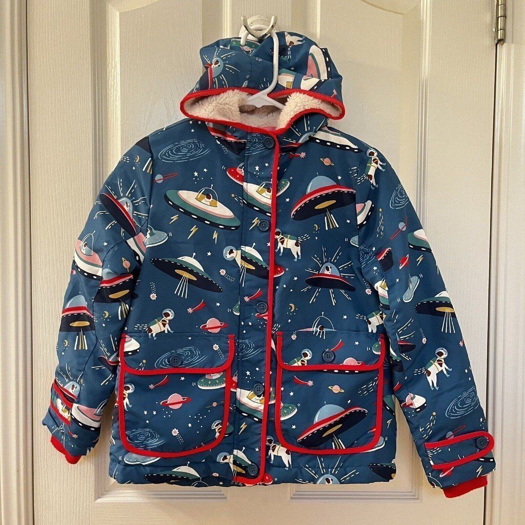 Mini Boden Space Dogs Sherpa Lined Anorak Coat Hooded Jacket Girls Size 8-9
