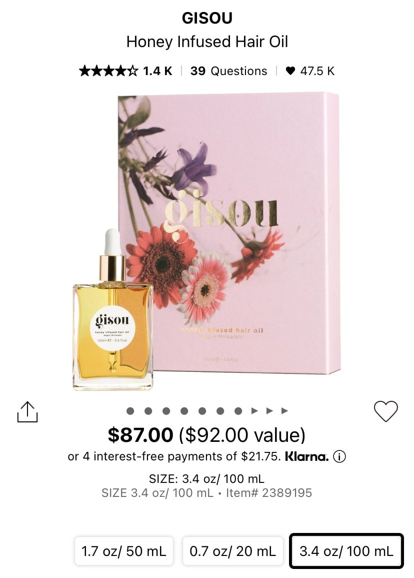 Gisou hair oil