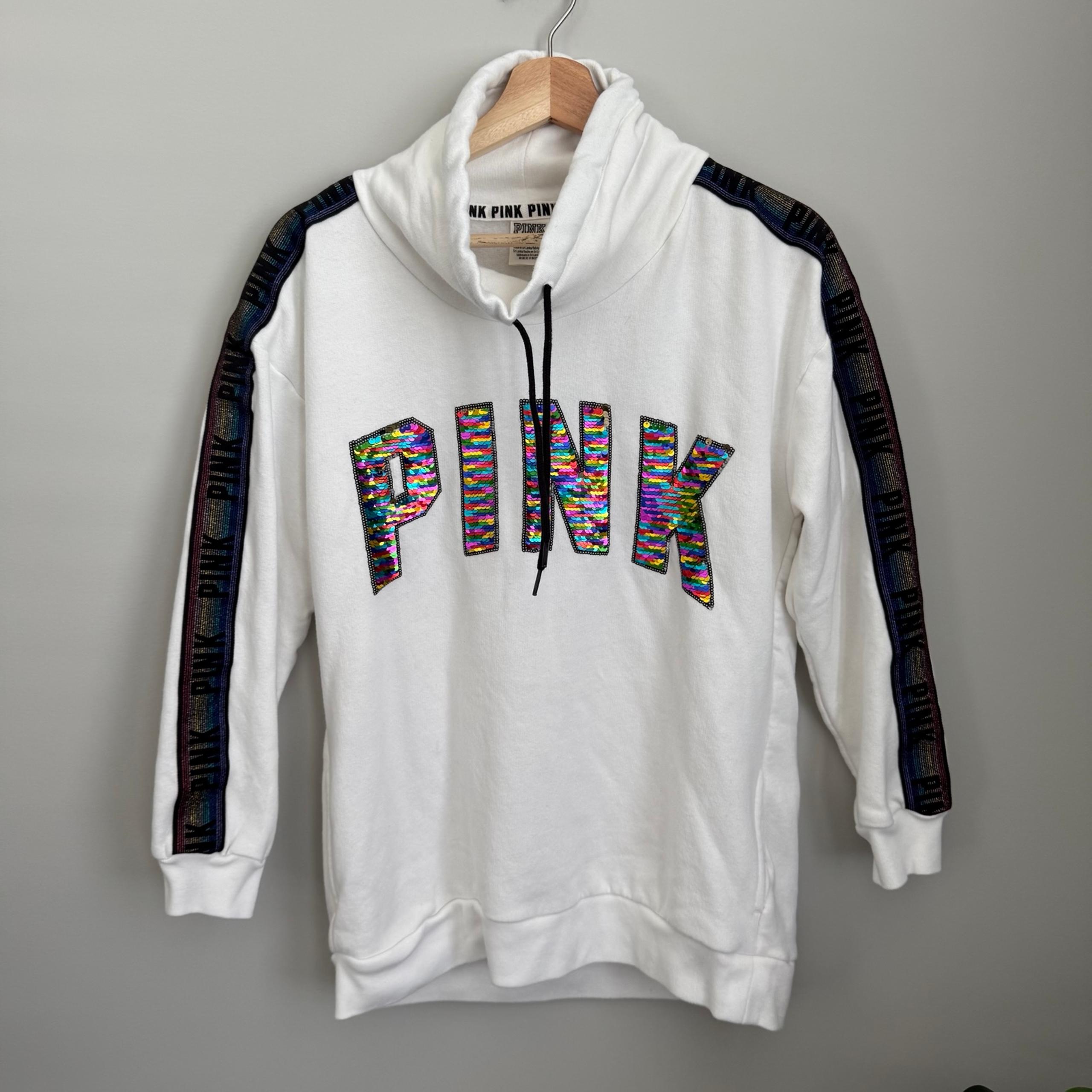 Victoria’s Secret PINK Cowl Rainbow Bling Pullover Fashion Show Size XS