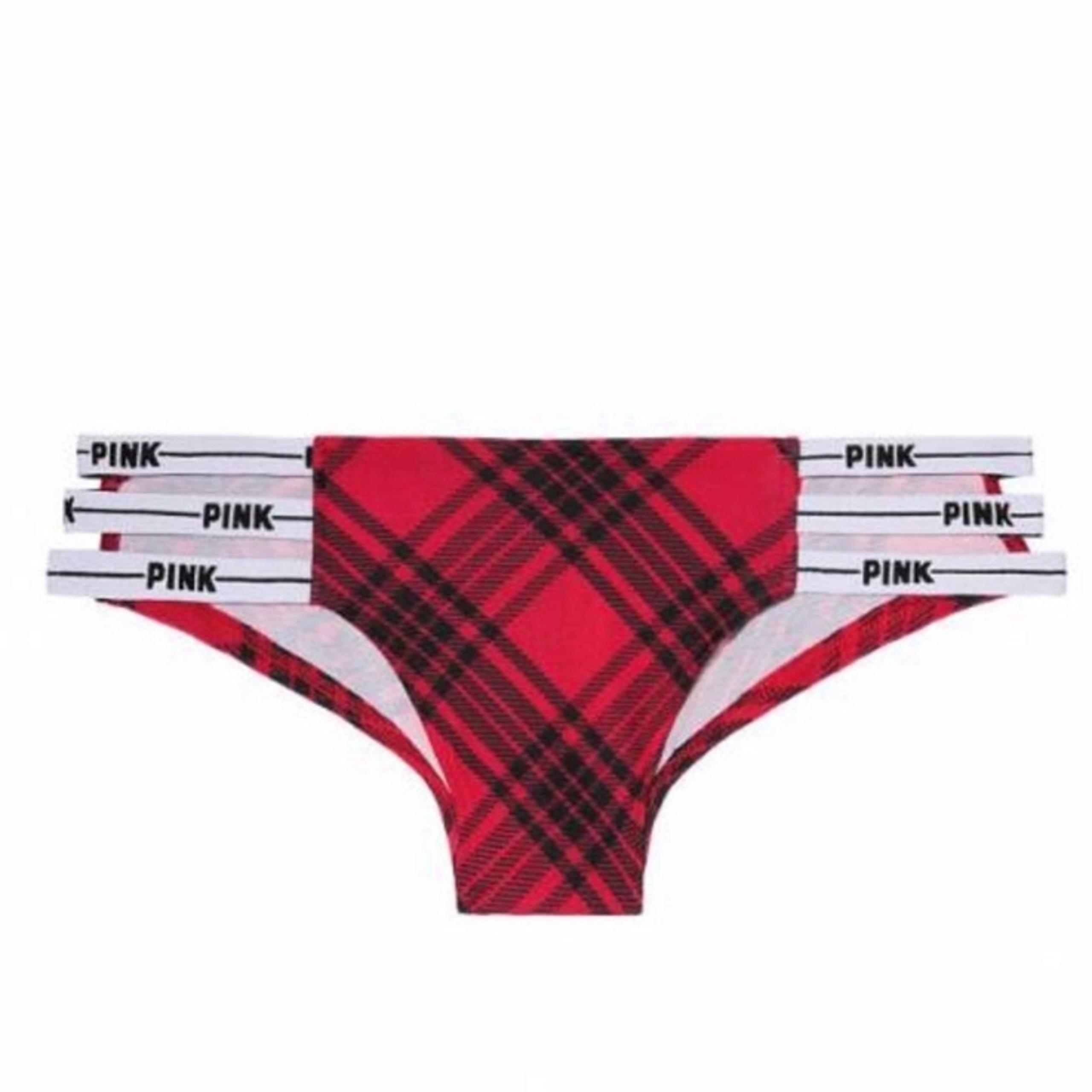 New Victoria’s Secret PINK Strappy Logo Cheekies Panties - Large - Plaid