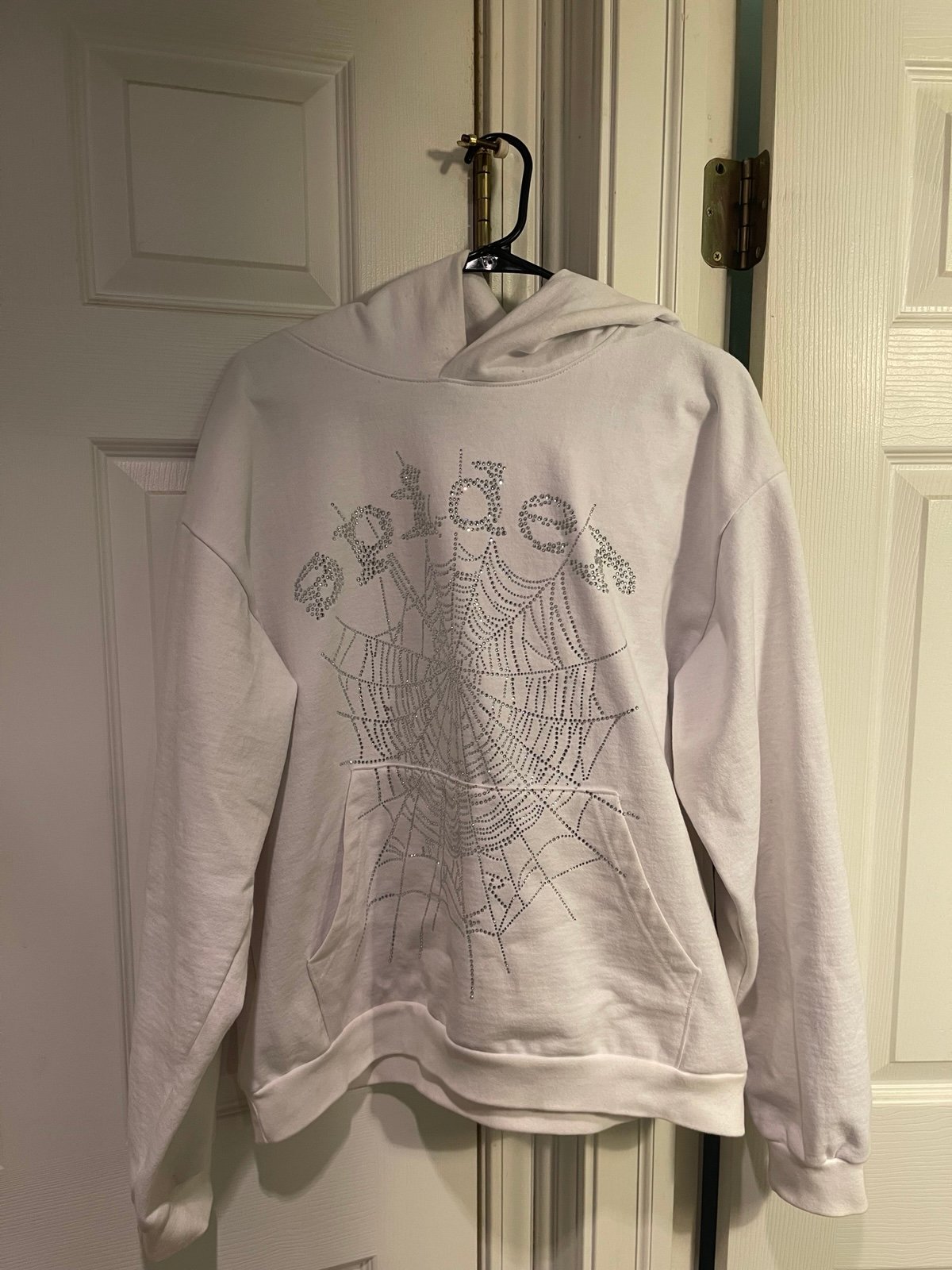Sp5der spider rhinestone hoodie white