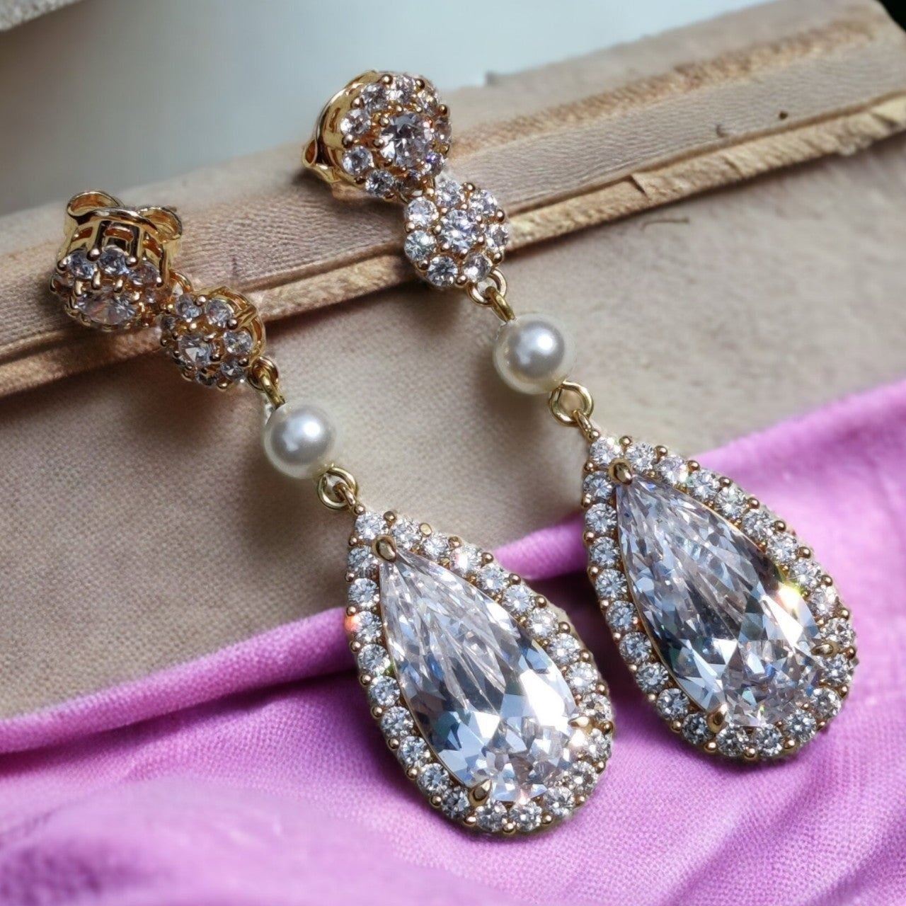 Neiman Marcus Rose Gold Plated Crystal Earrings