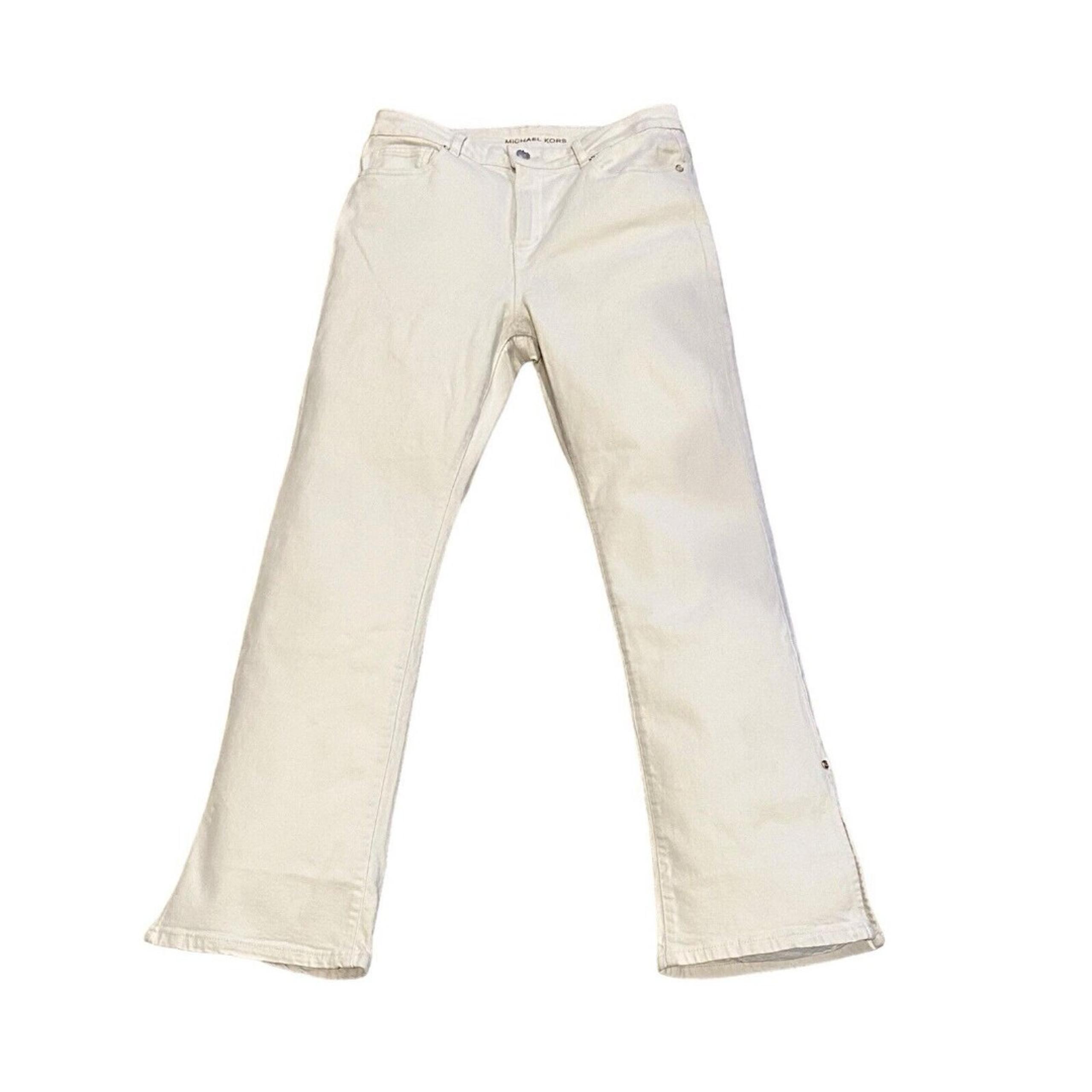 Michael Kors Women's 8 Off White Split Hem Denim Jeans High Rise Boot Cut