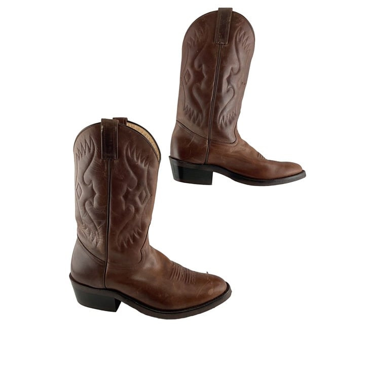 Men's Sonora Brown Leather Almond Toe Western Cowboy Boots Size 10.5