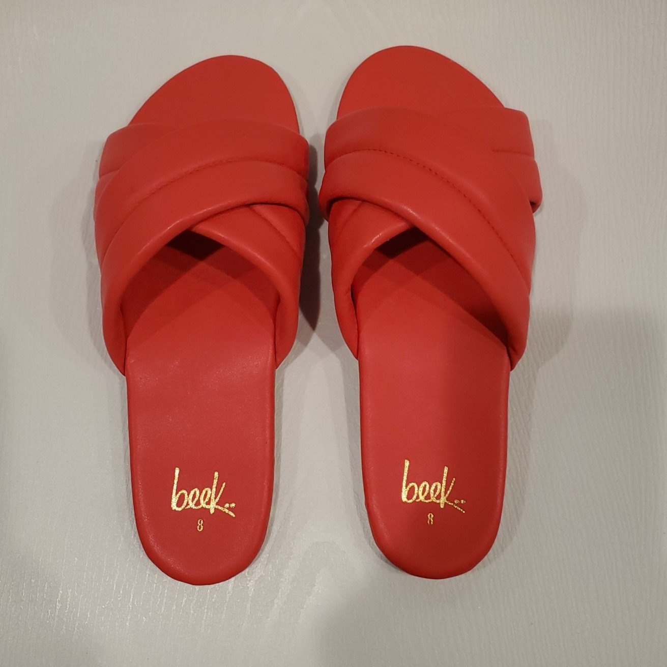 NIB beek Poppy Red Surfbird Handmade Cross Band Slide Sandal sz 8