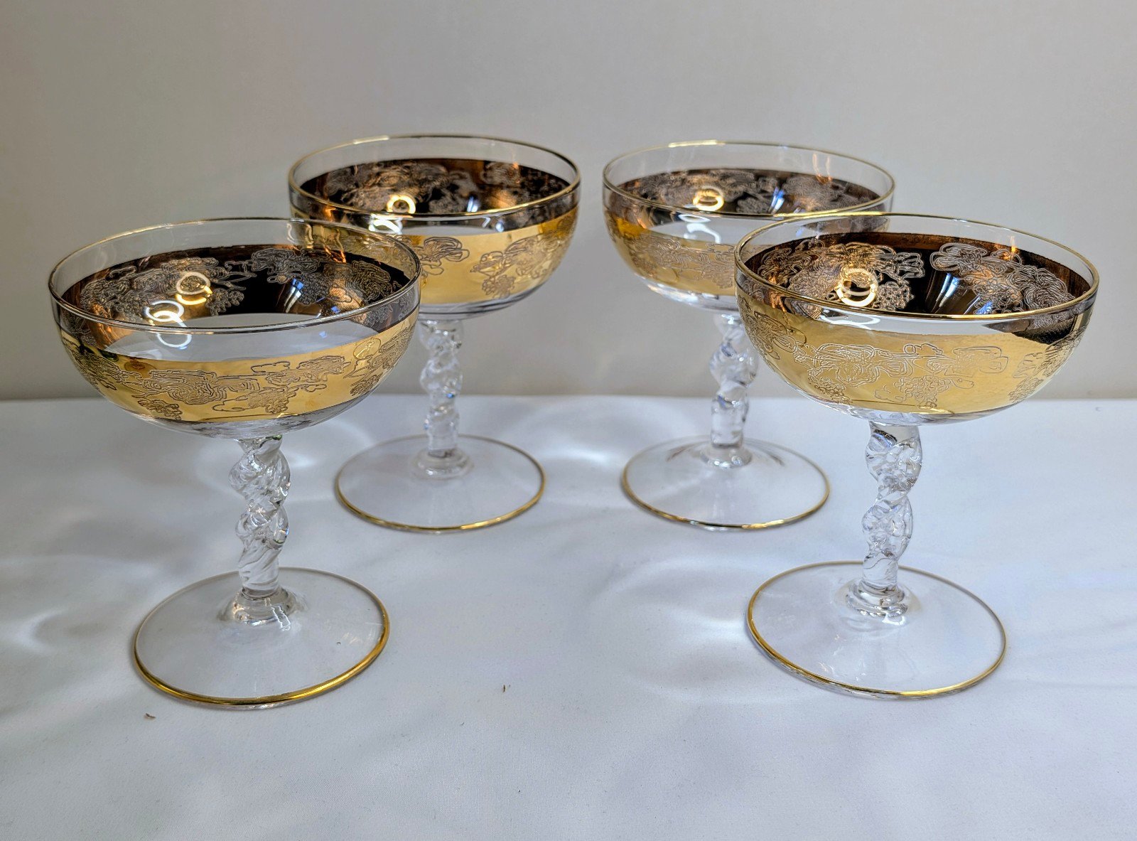 Vtg champagne glasses with gold etched replacement barware gift drinkware