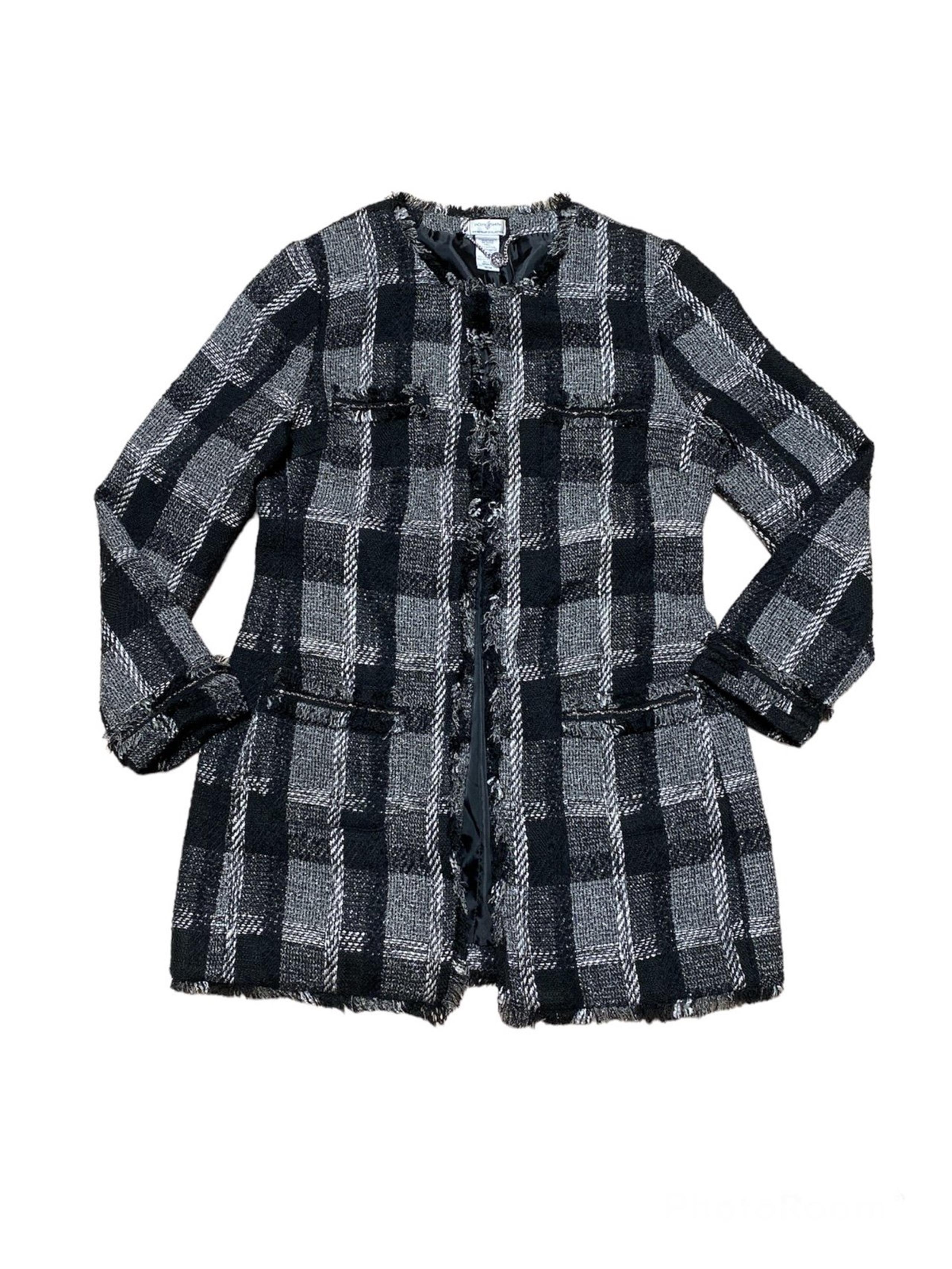 Jaclyn Smith Long Blazer Women’s M Plaid Tweed Vintage Long Sleeve Business Wear