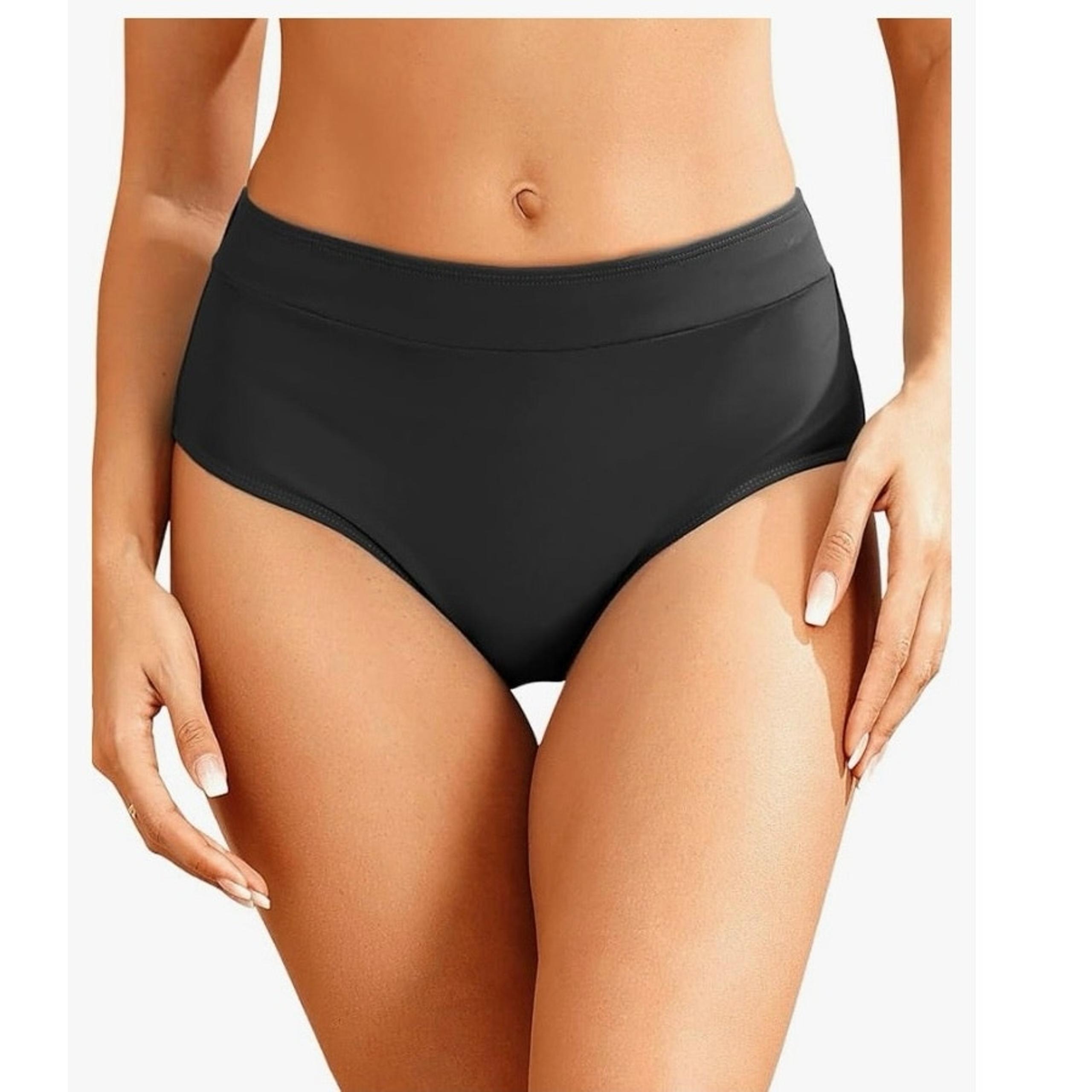 Amazon Women Mid Waist Bikini Bottoms Full Coverage Bathing Suit Swim 14W black