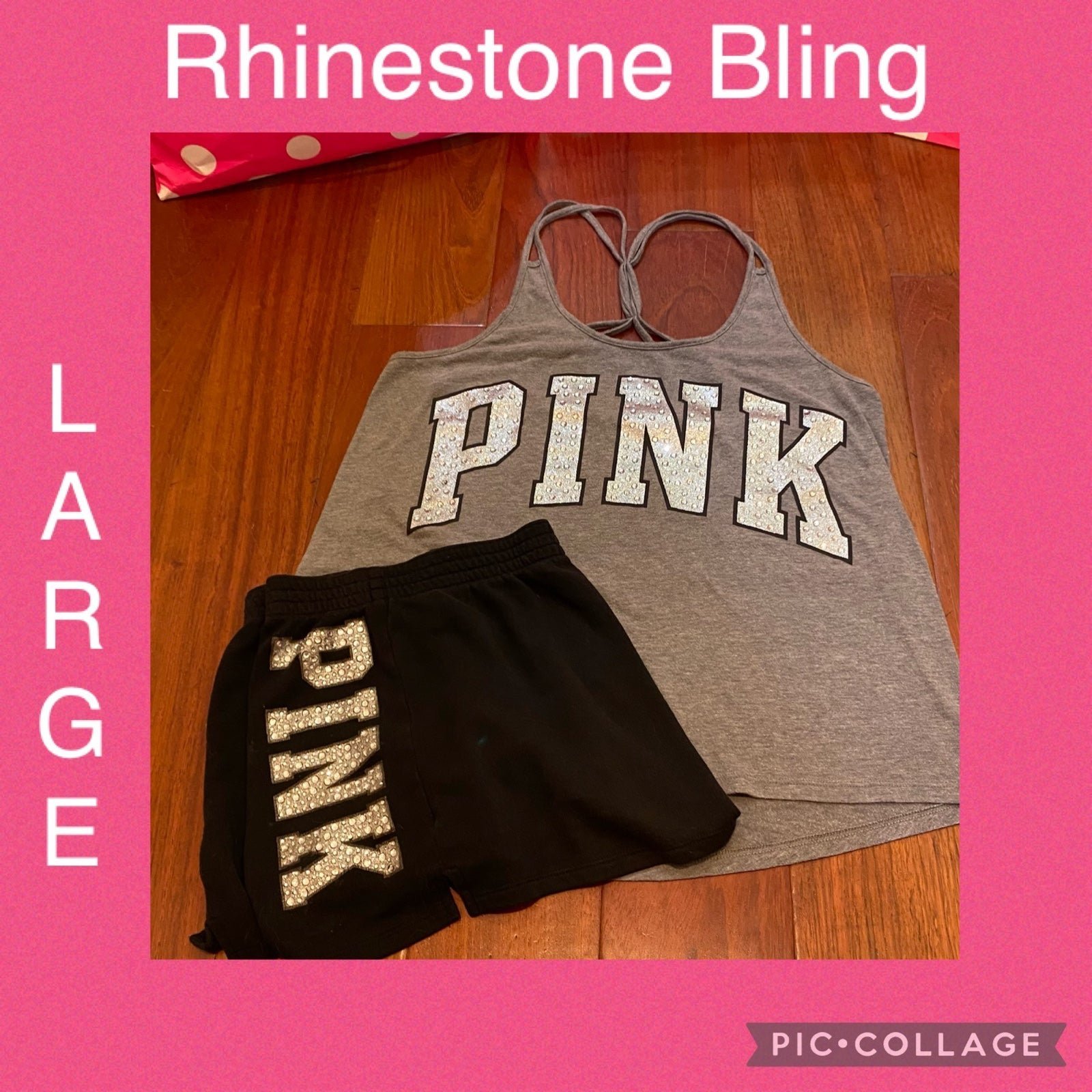 VS PINK BLING Rhinestone Strappy Tank & Shorts