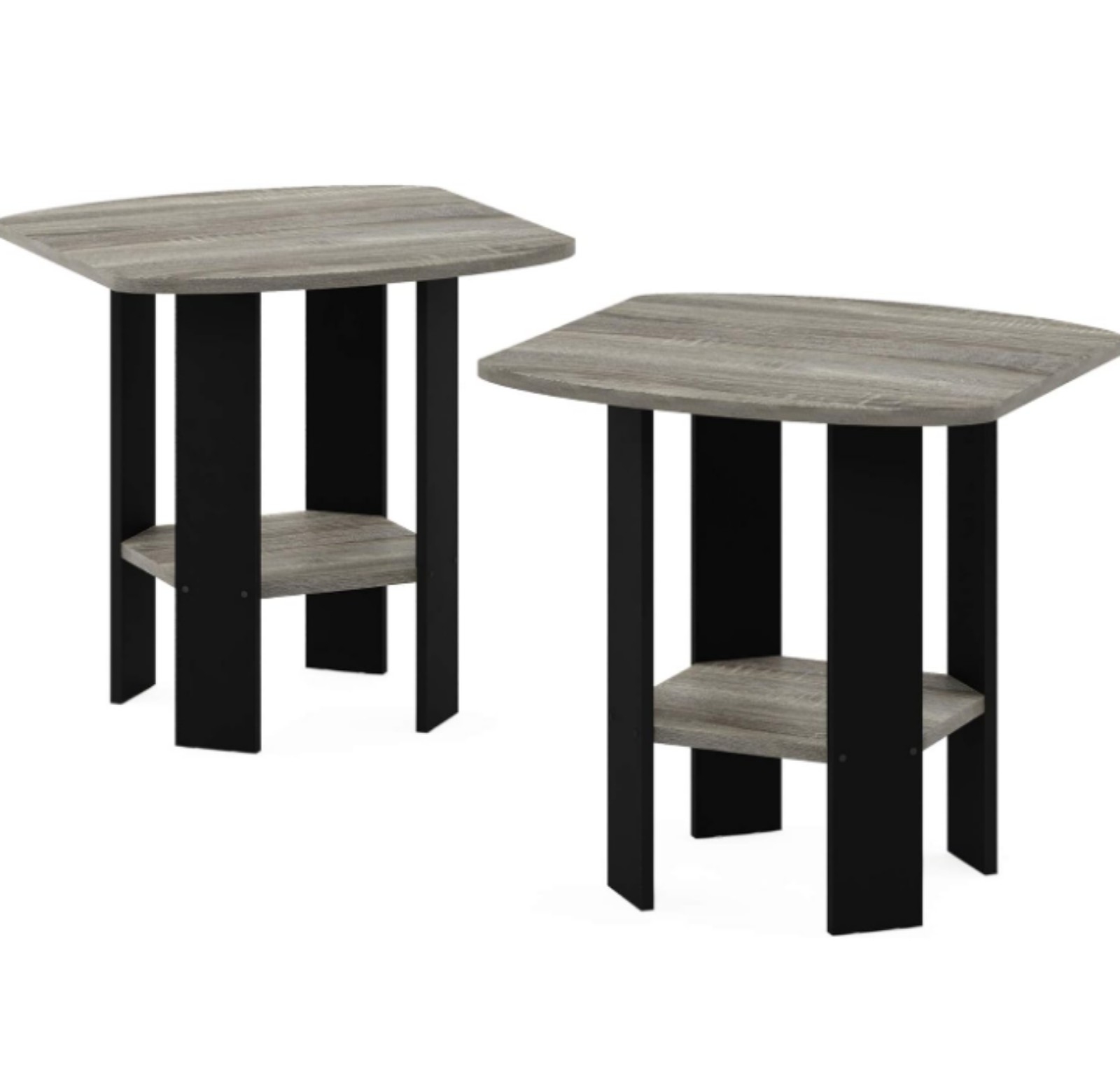 Furinno Simple Design End Table, 2-Pack, French Oak Grey/Black