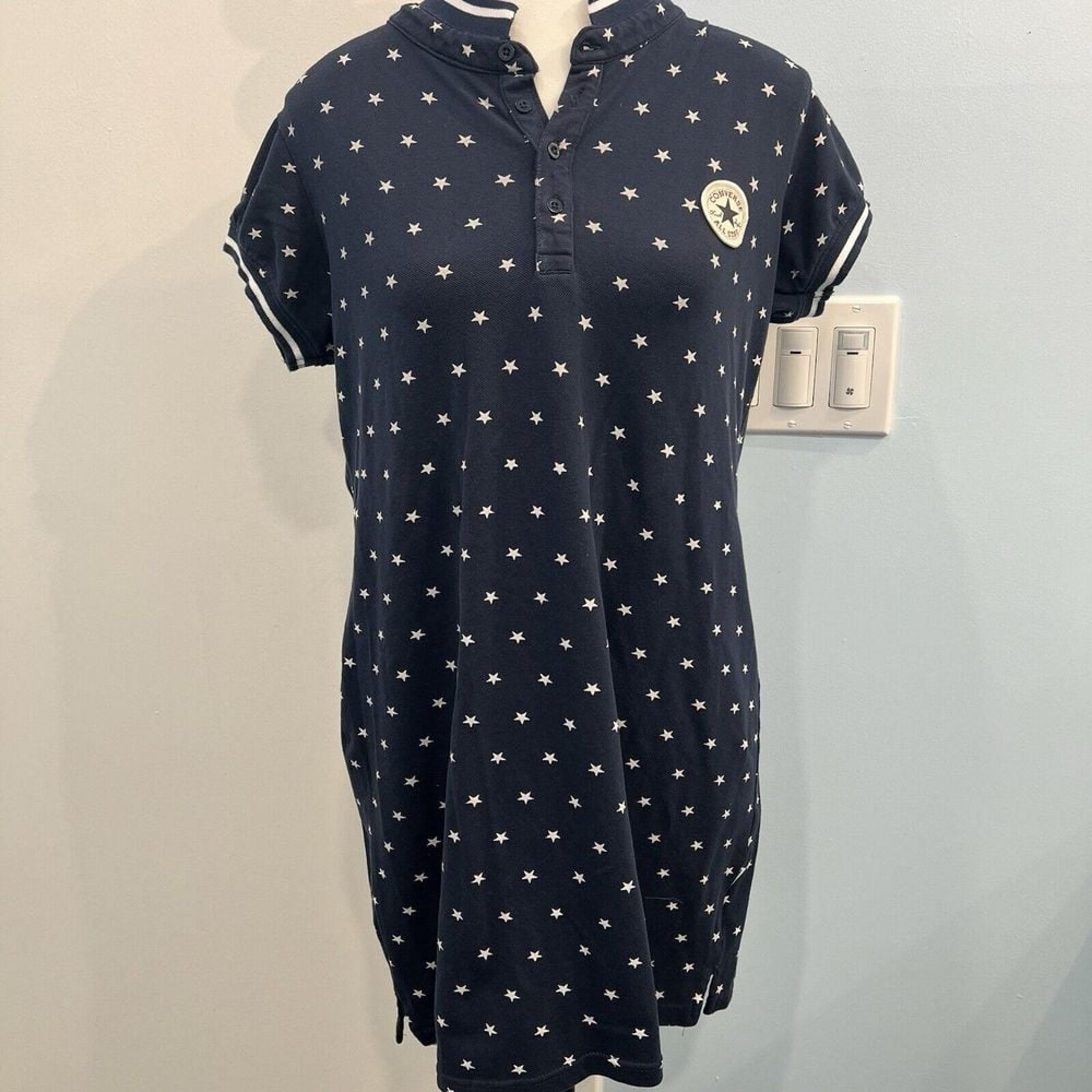 Converse One Sz L Star Dress Navy Stars Short Sleeve Midi Rare