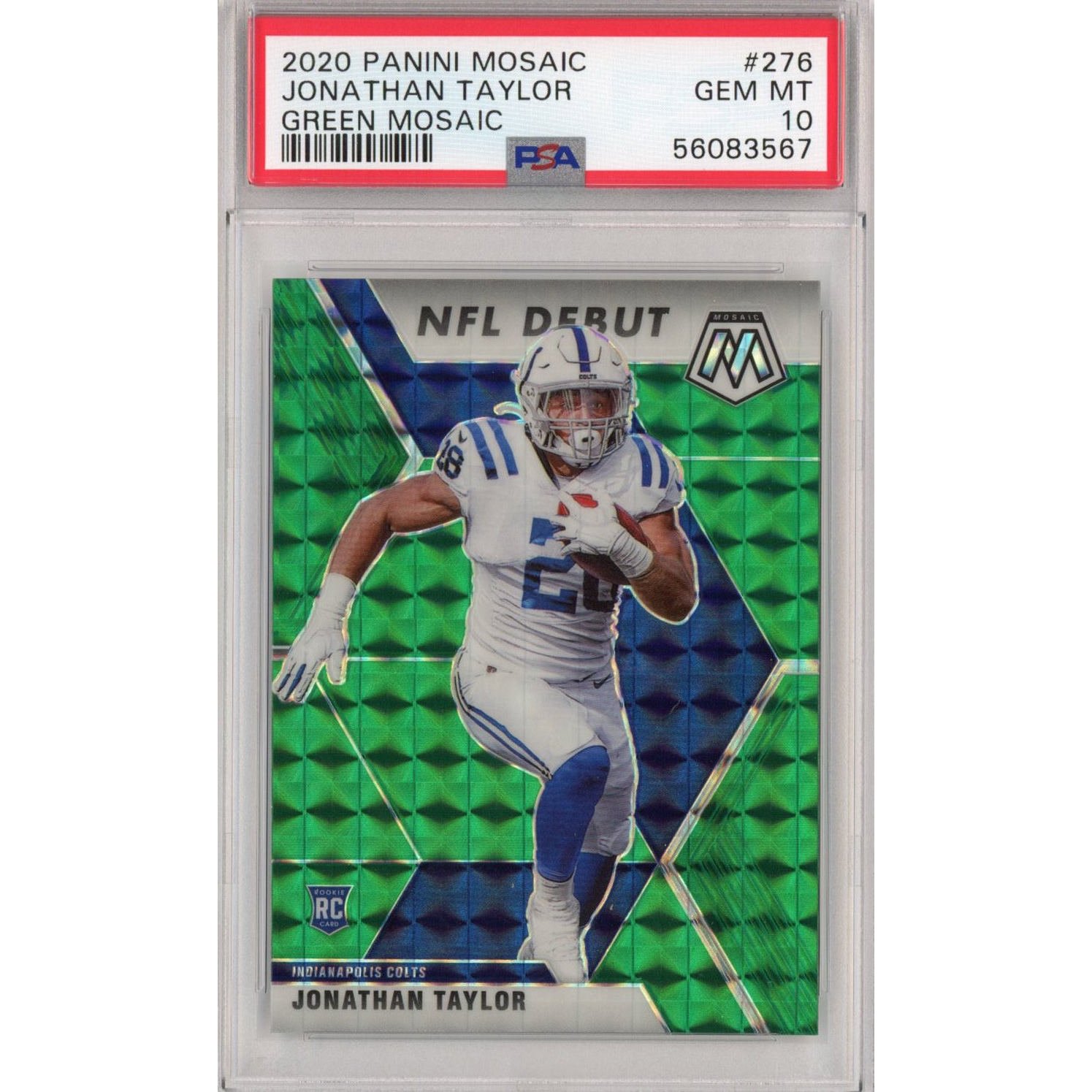 Graded 2020 Panini Mosaic Jonathan Taylor #276 Green Rookie Card PSA 10