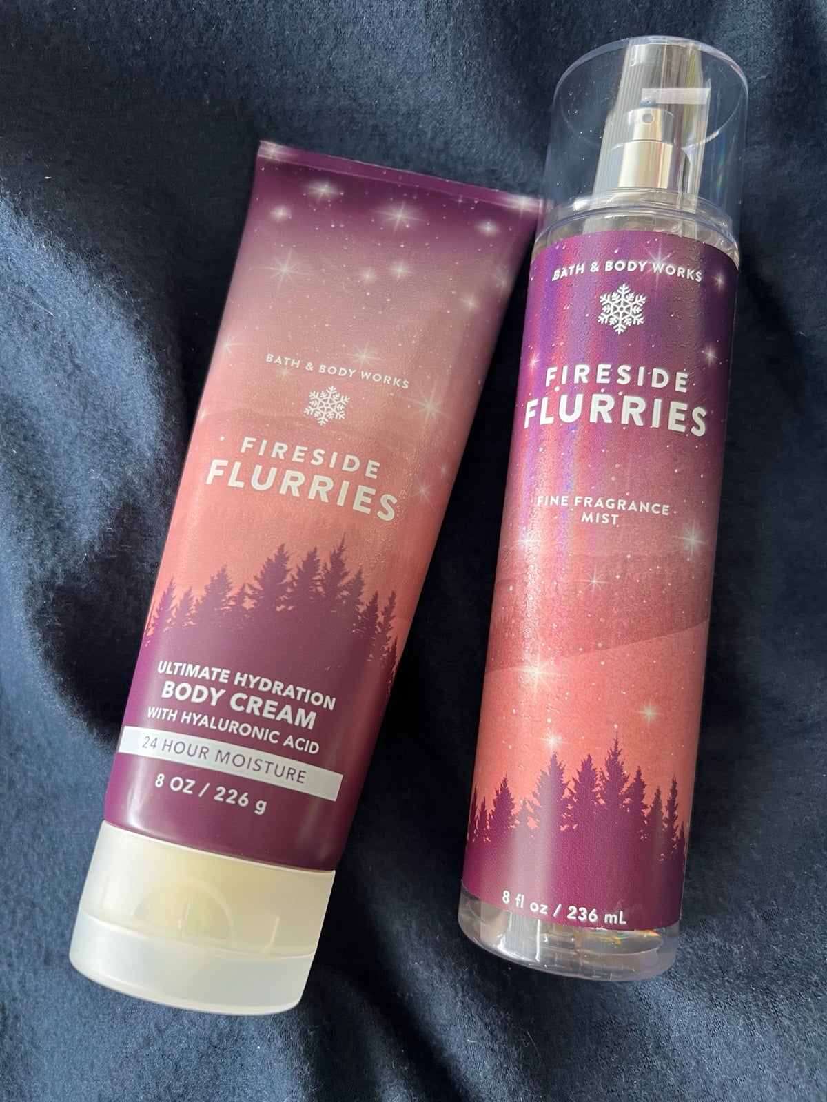 BBW Fireside Flurries body cream and fragrance mist