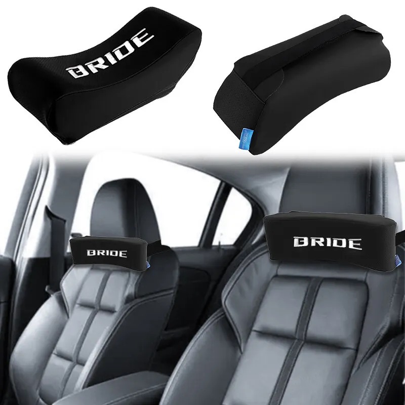 NEW UNIVERSAL 2PCS JDM BRIDE Embroidery Black Car Neck Headrest Pillow Cushion
