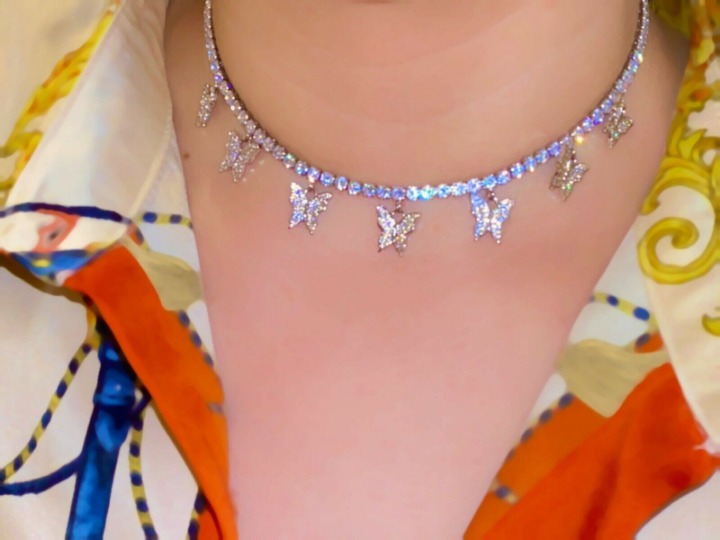 Womens Silver Tennis Chain Butterfly