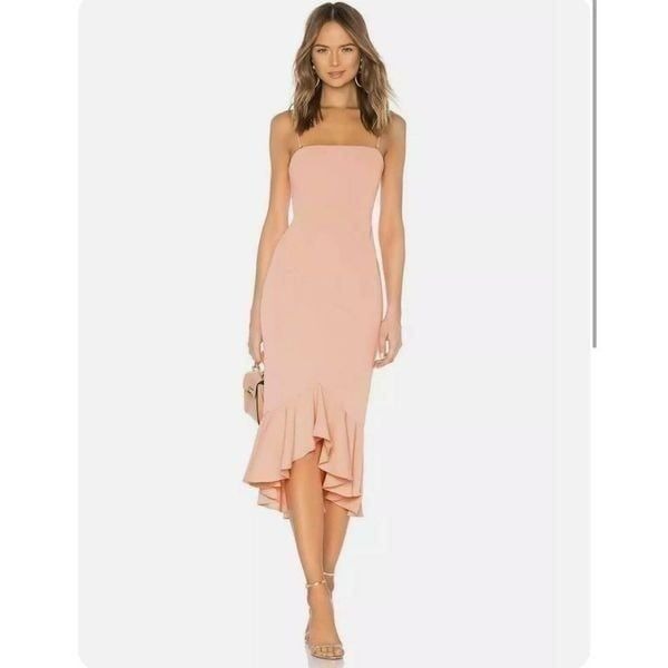 Lovers Friends $178 Tyler Coral Crepe Flute Flounce Strap Midi Dress S NO STRAPS