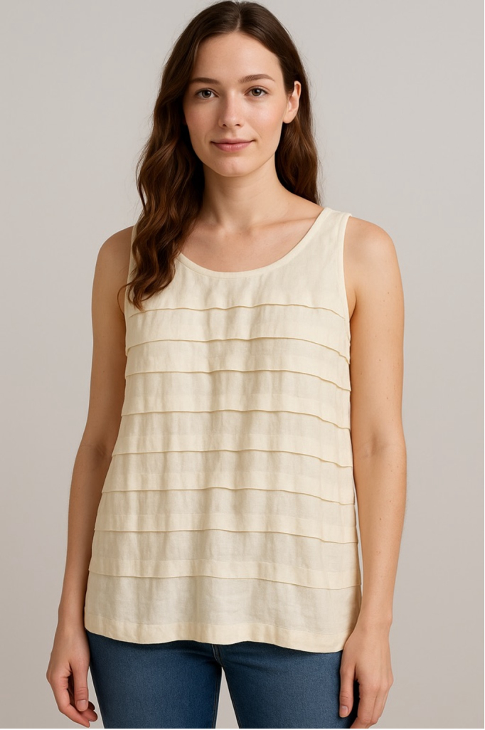 Women's Eileen Fisher Cream 100% Silk Layered Tank Top Large Summer Spring