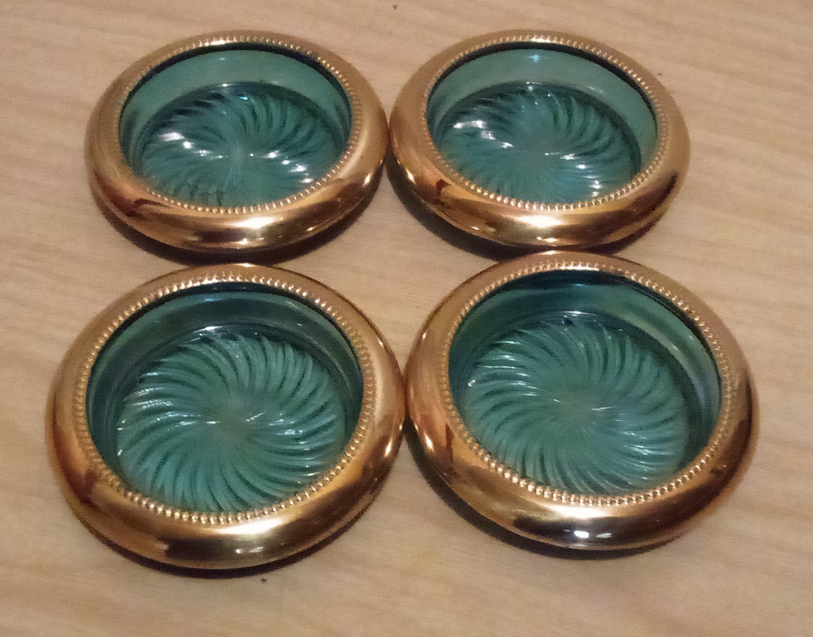 N. C. Hanna Jeweler Rare Blue and Gold Coasters