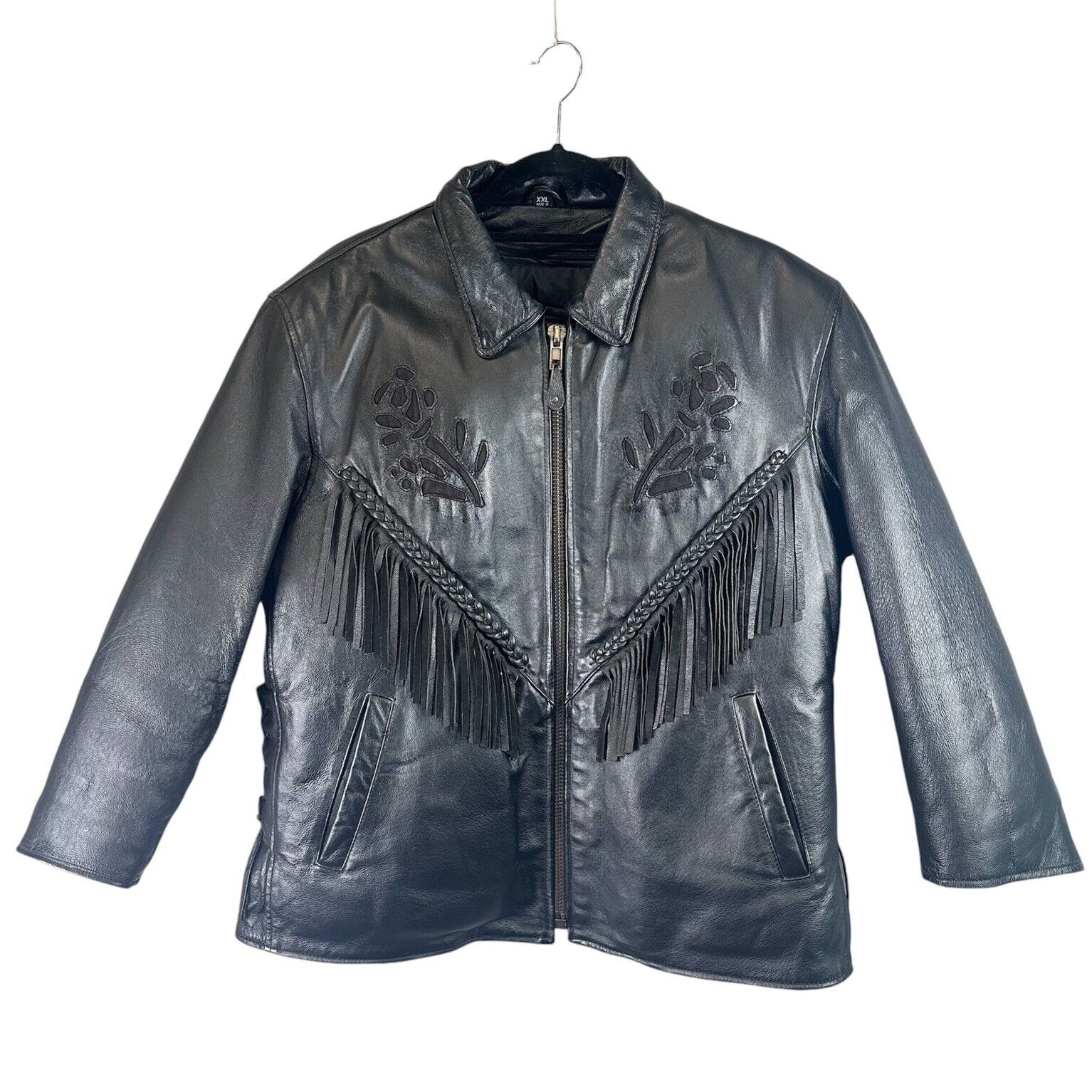 USA Bikers Dream Women's 2XL Black Leather Fringe Western Jacket Motorcycle XXL