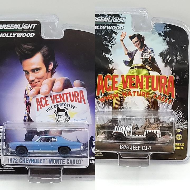 Lot 2 2019 Greenlight Collectibles (Ace Ventura) 1976 Jeep & 1972 Monte Carlo