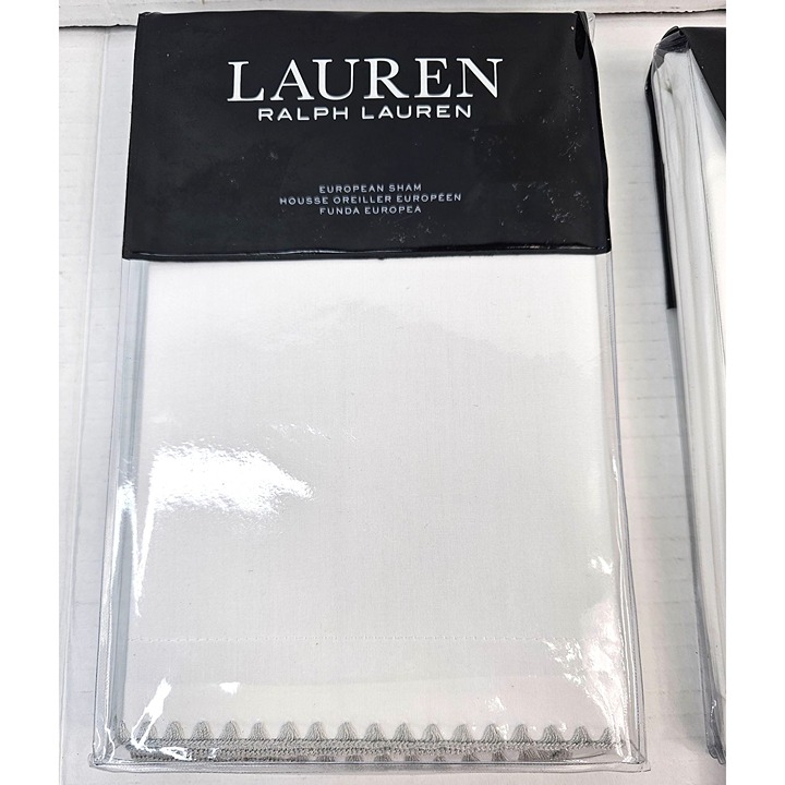 NWOT Lauren Ralph Lauren Anya European Sham White Grey 26X26 Cotton Home Decor