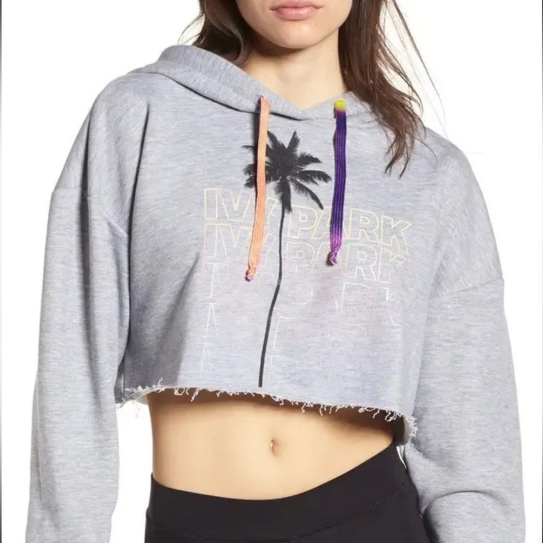 IVY PARK Festival Palm Tree Cropped Graphic Hoodie Sweatshirt XS
