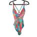 NEW Bleu Rod Beattie 12 Multi Color Palm Print 1 Piece Swimsuit Plunge Tropical