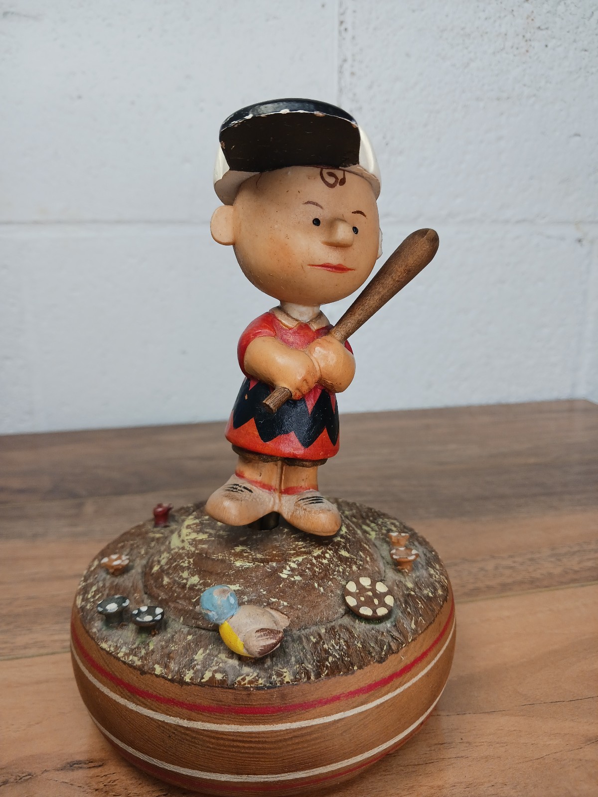 Vintage 1960's Anri Figural Music Box Charlie Brown Take Me Out To The Ball Game
