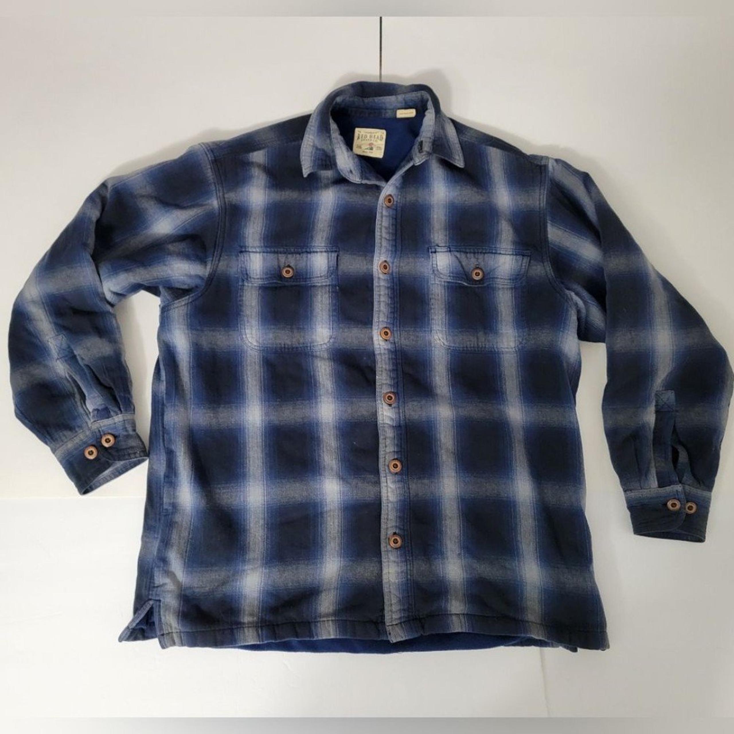 Red Head Brand Blue Fleece Lined Plaid Flannel Button Down Shacket