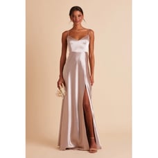 Birdy Grey Jay Strappy Tank Satin Dress Sz XS Taupe SEE NOTES Front Slit Spaghe
