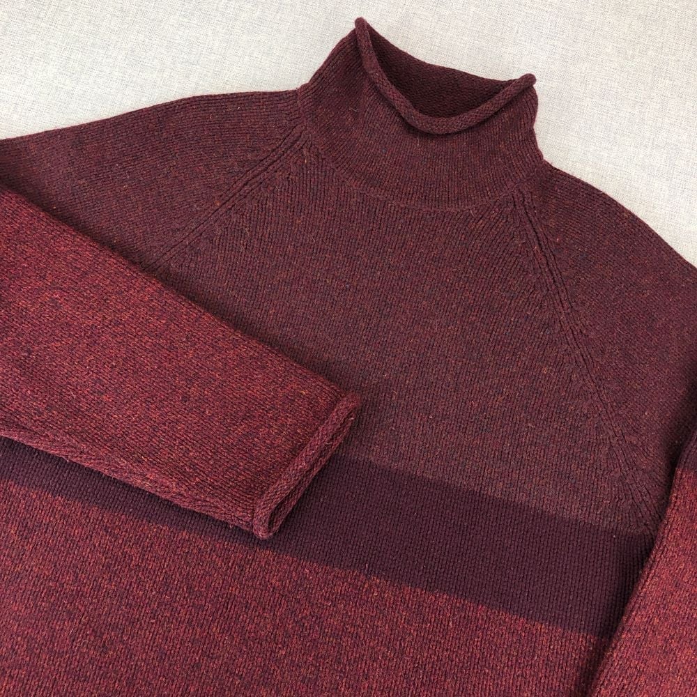 Eastside Westside Sweater Men's XL Roll Neck Lambswool Blend Dark Red Stripe