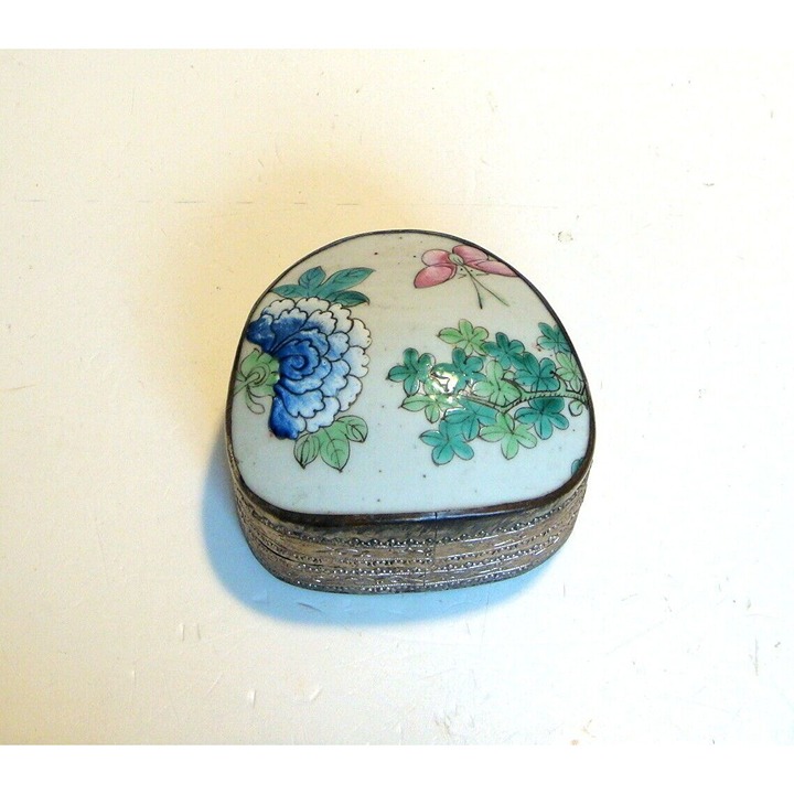 Porcelain Fragment Trinket Box Blue Peony and Butterfly