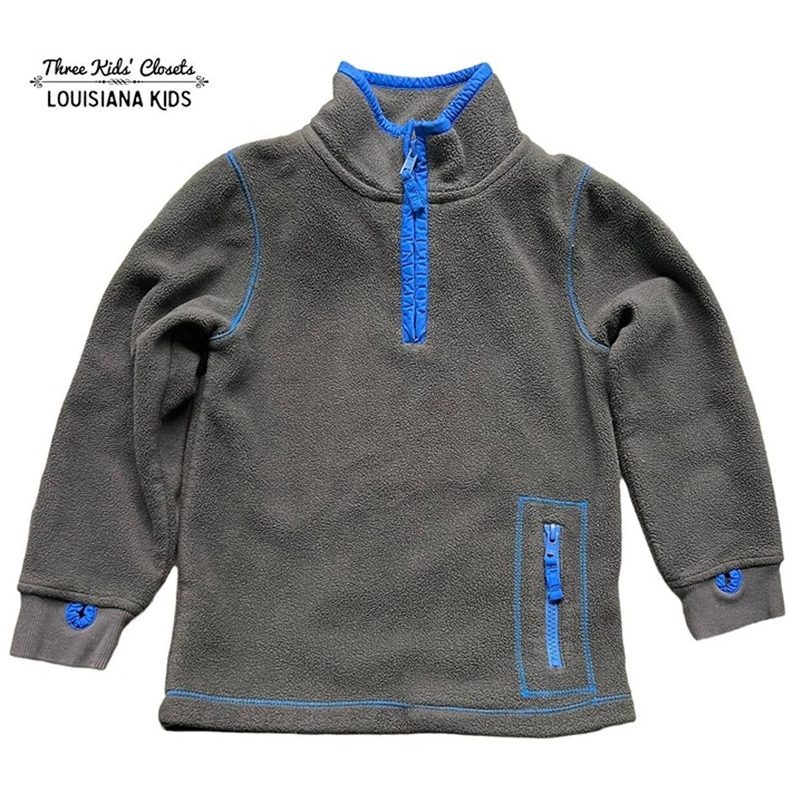 Mini Boden 4-5Y Grey & Blue Fleece Half Zip Pullover