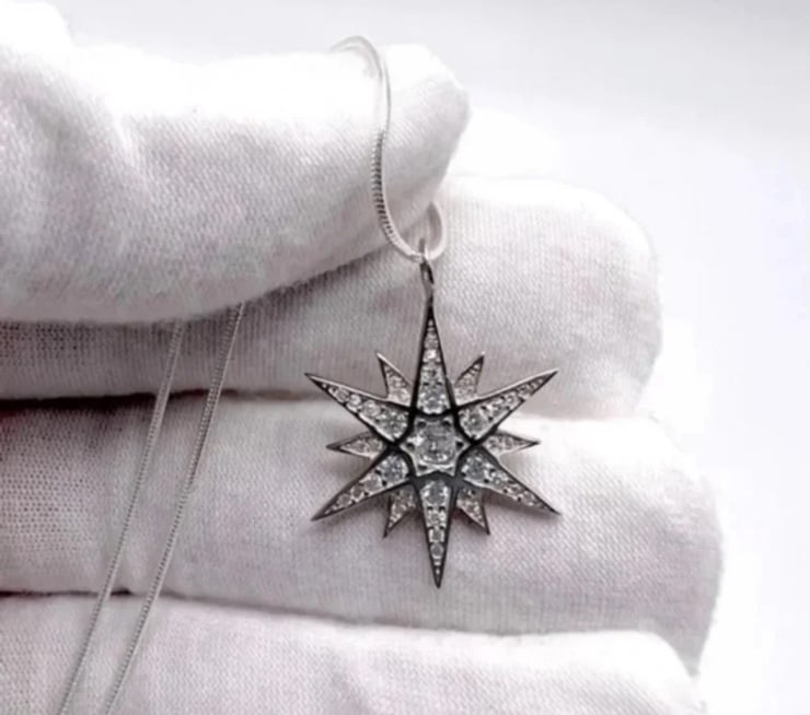 .925 Sterling Silver Cz Star Necklace