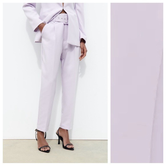 NWOT. Zara Lilac High-Waist Trousers with a Matching Lined Belt. Size S.