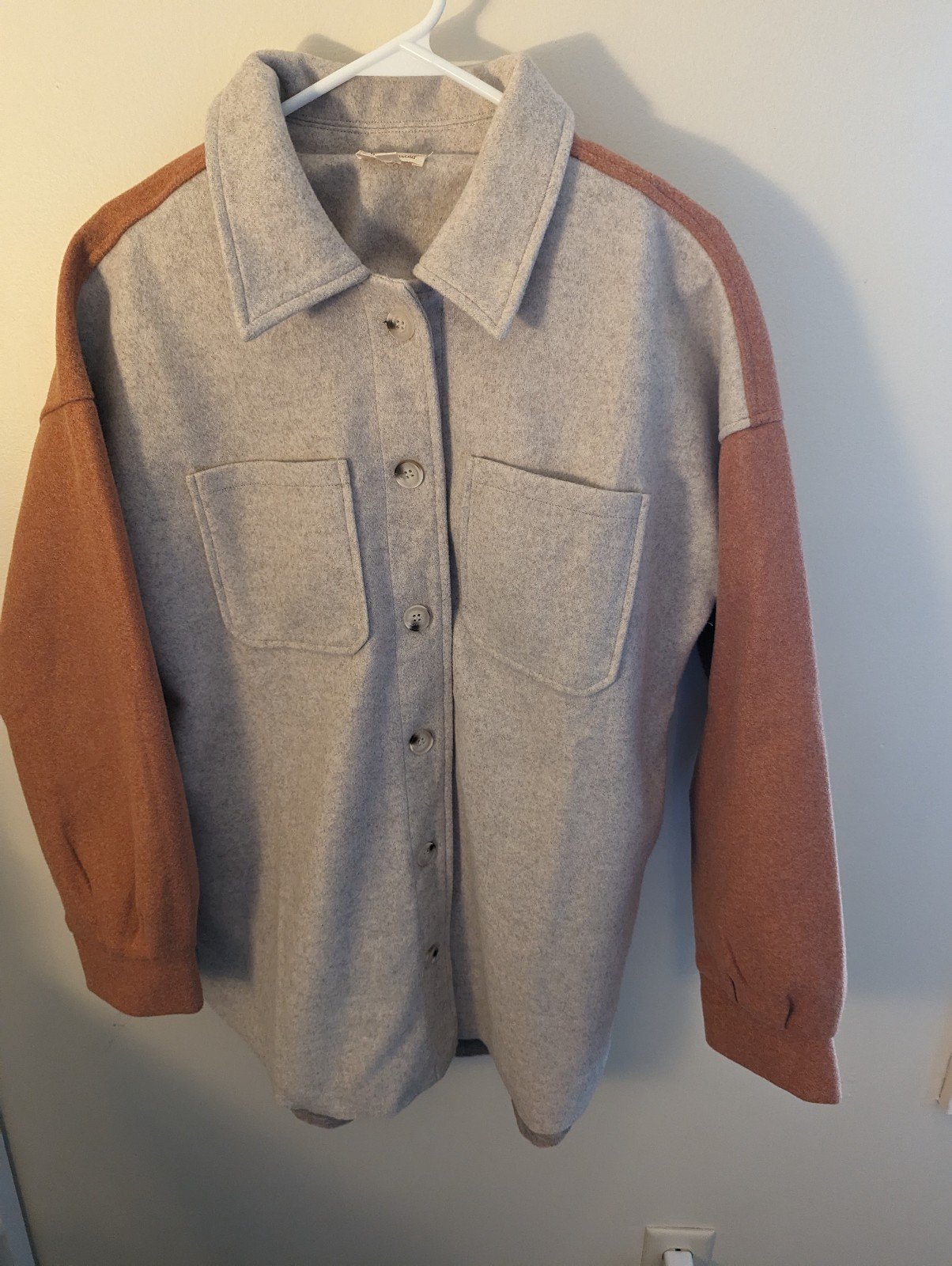 Hem & Thread Colorblock Shacket in Taupe/Rust