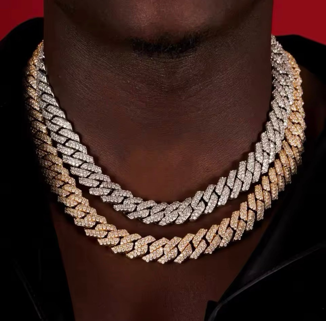 Cuban Link Chain For Men and Women Iced Out Necklace 18” Gold