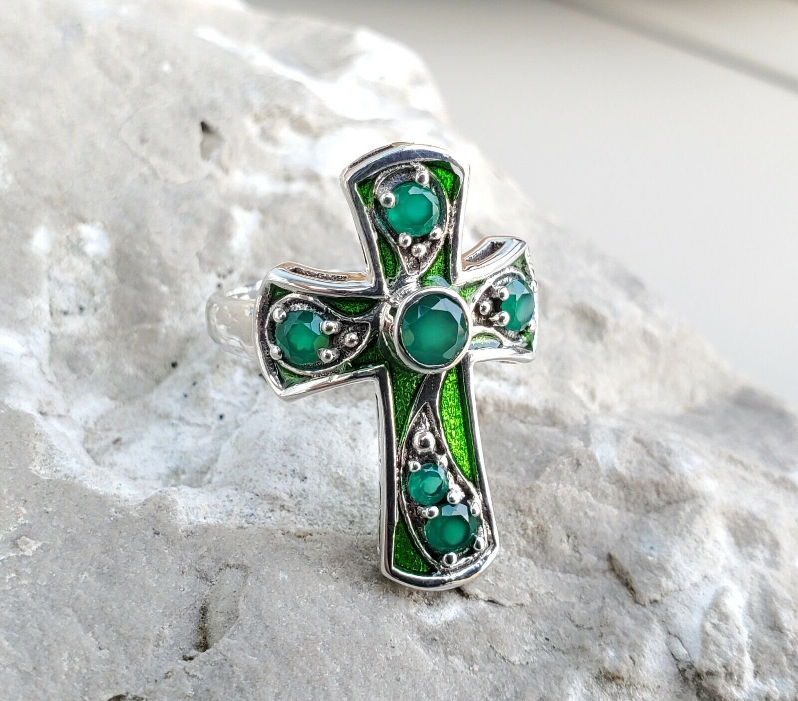 Sterling Silver 925 NICKY BUTLER Designer Size 7 Chalcedony NB Cross Ring New