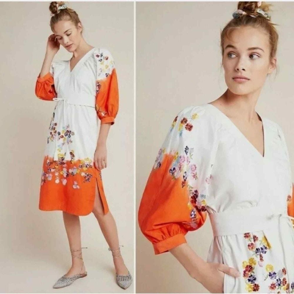 NWT ANTHROPOLOGIE CLEMENCE DIP DYED MINI DRESS sz 6P 3/4 SLEEVES BOHO