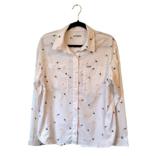 Columbia White Omni-Shade Roadrunner Button Down Shirt Size L