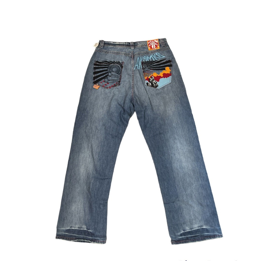 Vintage 90's Akademiks Embroidered Jeans Size 34x32 Blue Denim Hip Hop Rap Y2K