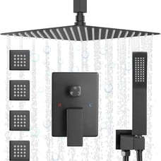 JetsBath Shower Jets Rain Shower System with 12'' Ceiling Shower & Hand Shower,